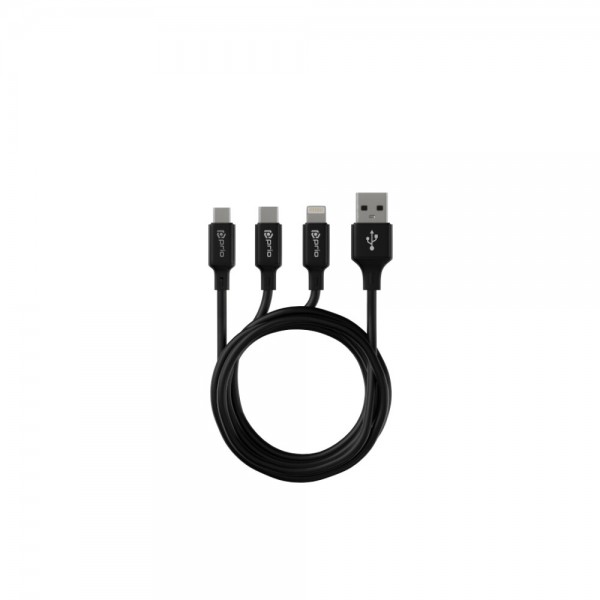 prio 3in1 Micro USB &amp; USB C &amp; Lightning zu USB A Kabel 3A 2m schwarz
